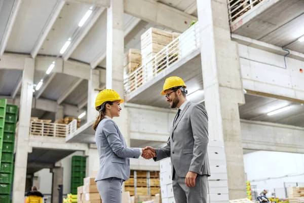 Een Zakendeal Maken Een Man Een Vrouw Goed Gekleed Een — Stockfoto