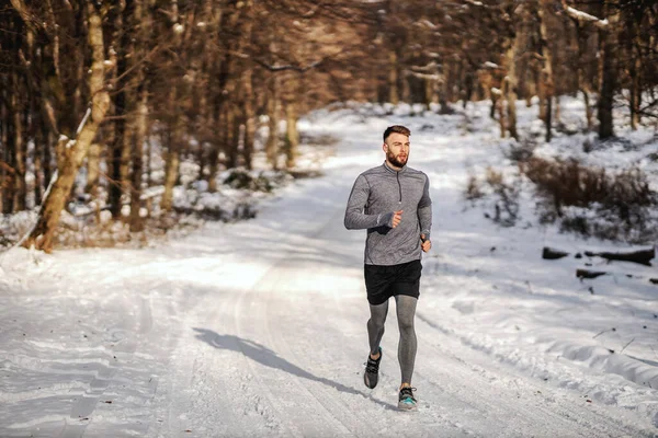 눈내리는 겨울날 달리는 선수꾼 — 스톡 사진