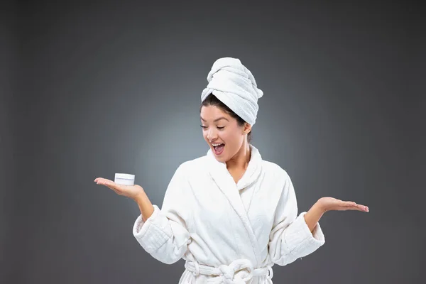 Skincare Treatment Cream Freshness Skin Hydration Smiling Excited Cute Female — Stock Photo, Image