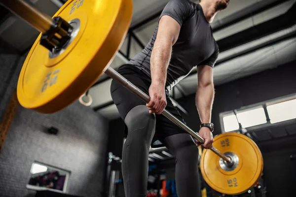 Portrait Handsome Body Man Properly Laid Squat Position Face Holding — Stock Photo, Image