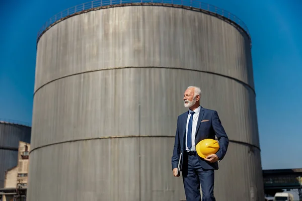 Oil Industry Refinery Petroleum Business Rich Senior Businessman Walks His — Stock Photo, Image