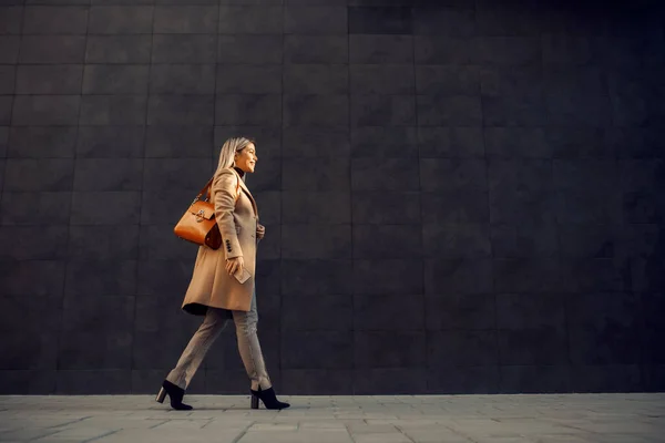 Eine Modische Frau Bei Einem Spaziergang Bei Kaltem Wetter — Stockfoto