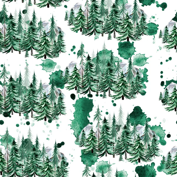 Forêt Verte Teinté Aquarelle Motif Sans Couture Modèle Pour Décoration — Photo