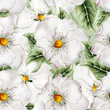 Çiçekli bahar bahçesi suluboya kusursuz desen. Tasarım ve çizimler için şablon.