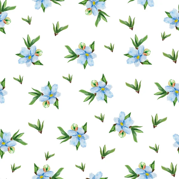 Flores Azules Rama Árbol Acuarela Patrón Sin Costuras Plantilla Para — Foto de Stock