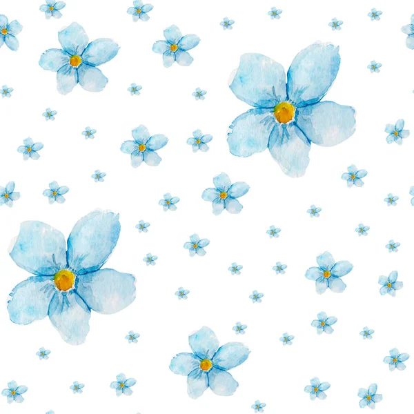 Blue Flowers Watercolor Seamless Pattern Template Decorating Designs Illustrations — Stock Photo, Image