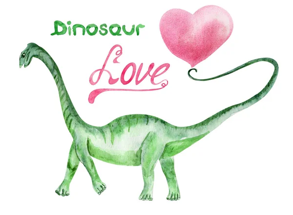 Dinossauro Amor Coração Ilustração Aquarela Modelo Para Decorar Desenhos Ilustrações — Fotografia de Stock