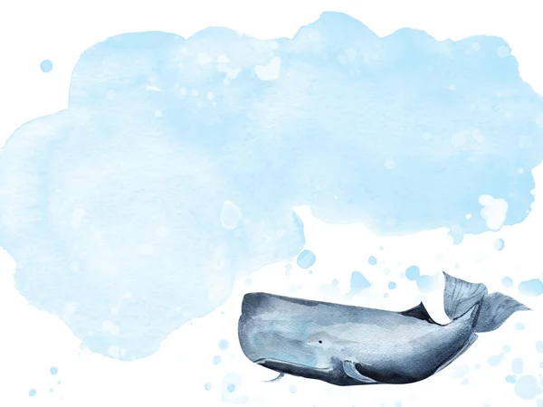 Azul Oceano Baleia Aquarela Fundo Modelo Para Decorar Desenhos Ilustrações — Fotografia de Stock