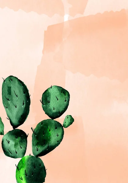 Kaktus Tropické Vertikální Akvarel Pozadí Šablona Pro Zdobení Návrhů Ilustrací — Stock fotografie