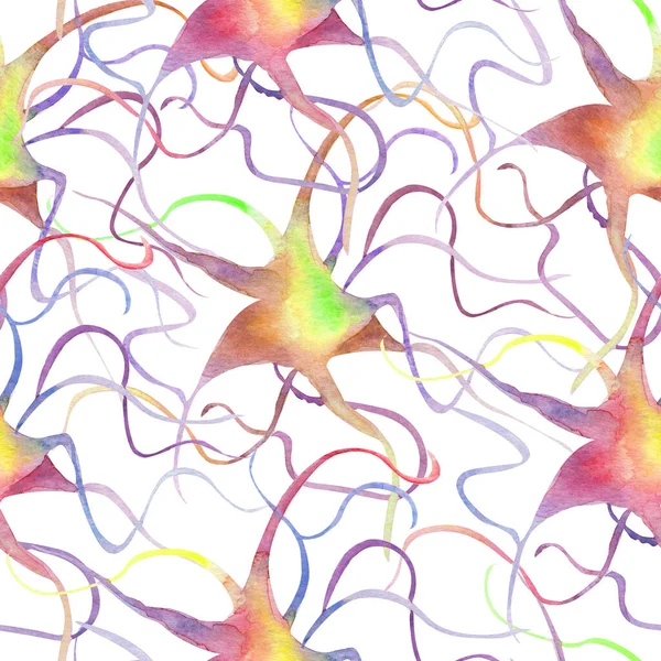 Nöron Bağlantıları Suluboya Kusursuz Desen Tasarım Çizimler Için Şablon — Stok fotoğraf