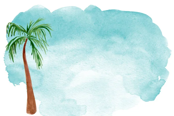 Palm Boom Aan Kust Door Zee Aquarel Achtergrond Model Voor — Stockfoto