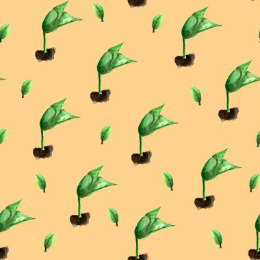 Filizlenmiş suluboya desenli. Tasarım ve çizimler için şablon.