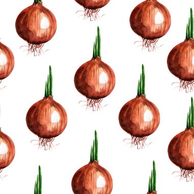 Filizlenmiş soğan suluboya kusursuz desen. Tasarım ve çizimler için şablon.
