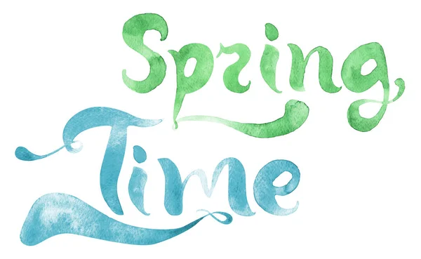 Spring Time Lettering Watercolor Illustration Template Decorating Designs Illustrations — Stock Photo, Image
