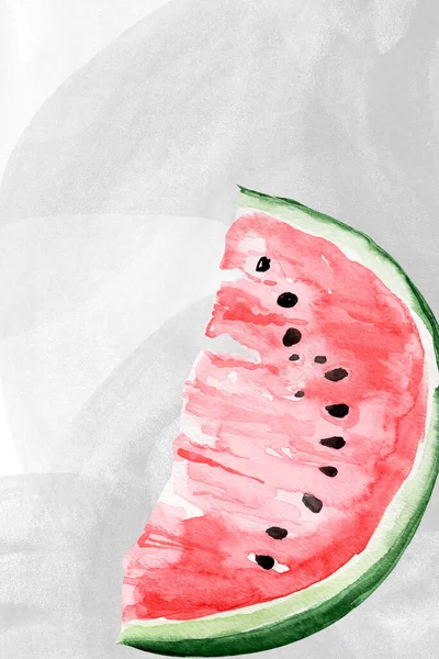 Vattenmelon Bit Grå Akvarell Bakgrund Mall För Dekoration Mönster Och — Stockfoto
