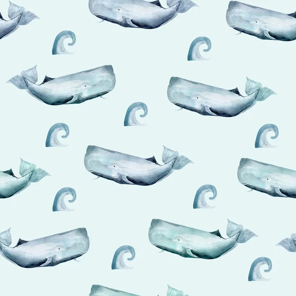 Baleia Padrão Sem Costura Aquarela Oceano Modelo Para Decorar Desenhos — Fotografia de Stock