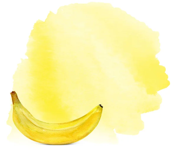 Banano Amarillo Sobre Fondo Amarillo Marco Acuarela Plantilla Para Decorar —  Fotos de Stock
