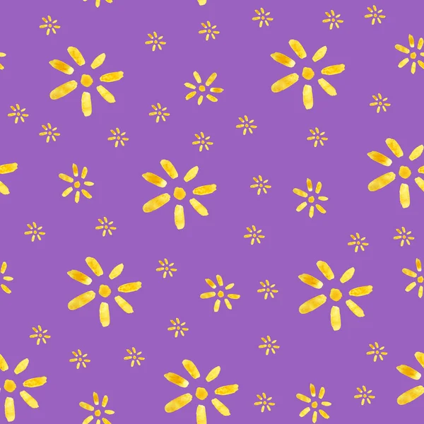 Желтые Цветы Фиолетовом Акварельном Узоре Шаблон Оформления Дизайнов Иллюстраций — стоковое фото