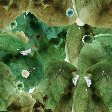 Yeşil soyut suluboya lekeler kusursuz desen. Tasarım ve çizimler için şablon.