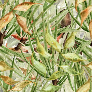 Orman kamuflaj dalları, ladin suluboya desenleri. Tasarım ve çizimler için şablon.