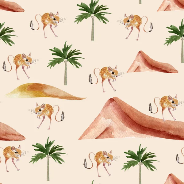 Desert Jerboa Akwarela Bezszwowy Wzór Szablon Dekoracji Wzorów Ilustracji — Zdjęcie stockowe