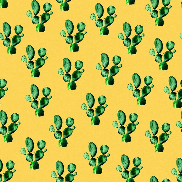 Cacti Fundo Amarelo Aquarela Sem Costura Padrão Modelo Para Decorar — Fotografia de Stock