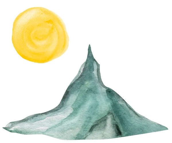 山と太陽の水彩イラスト デザインやイラストを飾るためのテンプレート — ストック写真