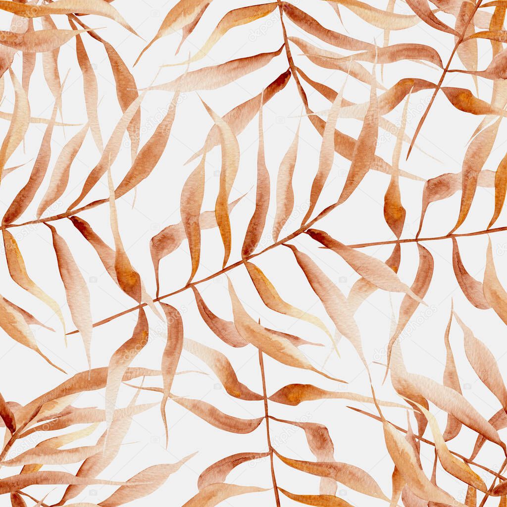 Dry palm branch seamless pattern. Template for decorating designs and illustrations.