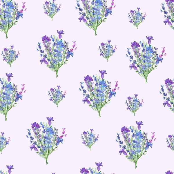 Bouquet Von Wildblumen Lavendel Aquarell Nahtloses Muster Vorlage Zum Dekorieren — Stockfoto