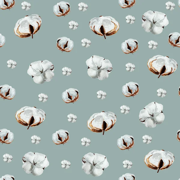 Pastel Bavlna Květiny Akvarel Bezešvný Vzor Šablona Pro Zdobení Návrhů — Stock fotografie