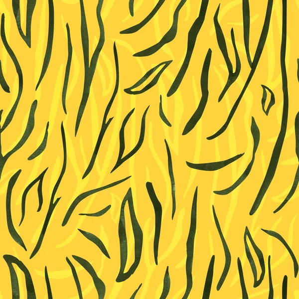 黄色无缝图案上的绿虎条纹 装饰设计和插图模板 — 图库照片