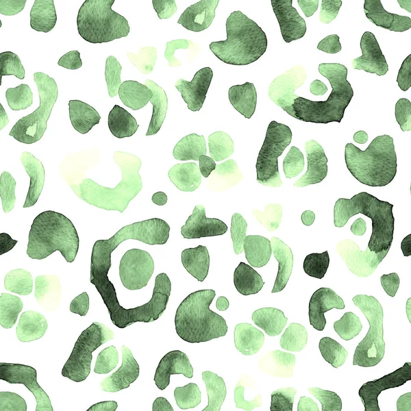 浅绿色斑点豹梦想水彩画无缝图案 装饰设计和插图模板 — 图库照片