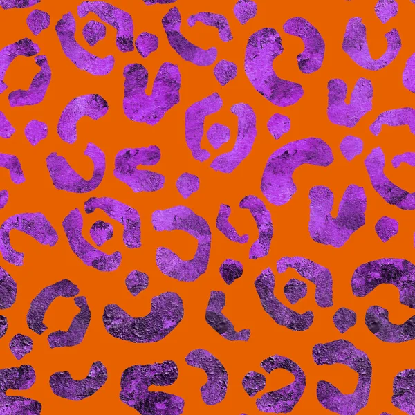 Фиолетовый Леопард Пятна Текстуры Оранжевый Бесшовный Шаблон Шаблон Оформления Дизайнов — стоковое фото