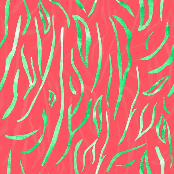 西瓜虎纹在亮粉色无缝图案上 装饰设计和插图模板 — 图库照片