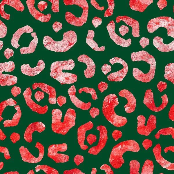 Red Leopard Spots Green Seamless Pattern Template Decorating Designs Illustrations — ストック写真