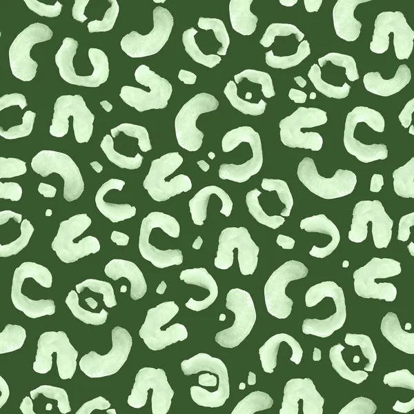 White Leopard Spots Green Grassy Background Seamless Pattern Template Decorating — ストック写真