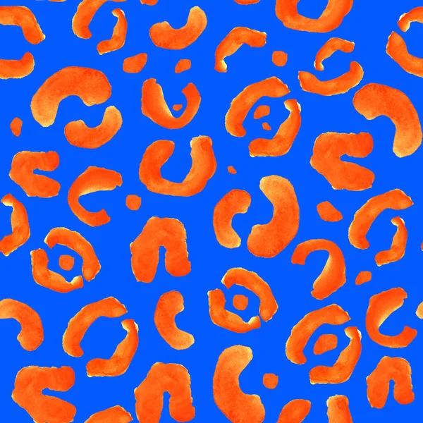 Watercolor Orange Leopard Spots Blue Bright Seamless Pattern Template Decorating — ストック写真