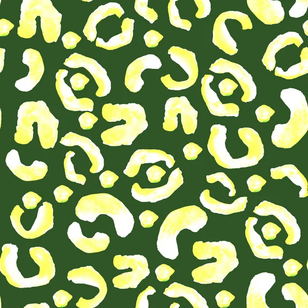 绿色水彩画上的黄豹斑无缝图案 装饰设计和插图模板 — 图库照片