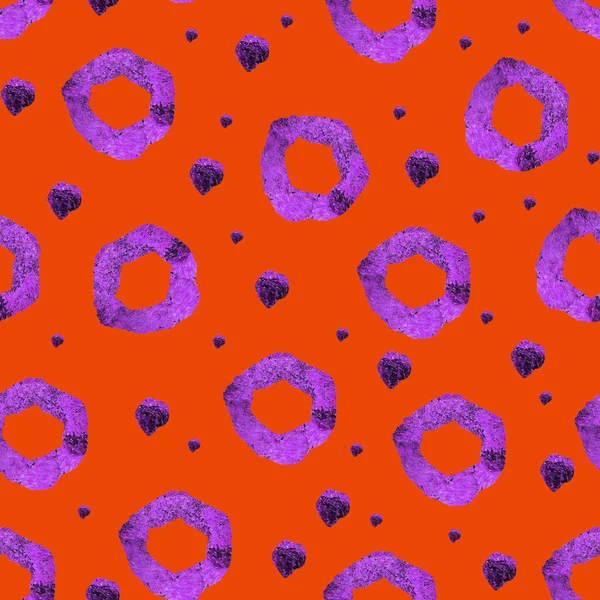 Jasnopomarańczowy Futurystyczny Abstrakcyjny Wzór Bez Szwu Fioletowymi Elementami Szablon Dekoracji — Zdjęcie stockowe