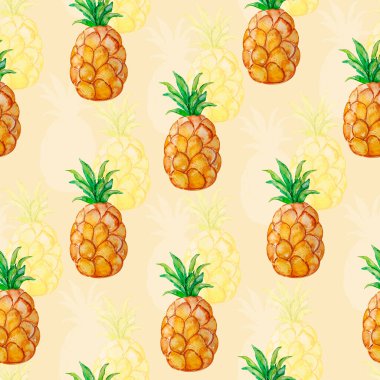 Ananas suluboya kusursuz desen. Tasarım ve çizimler için şablon.