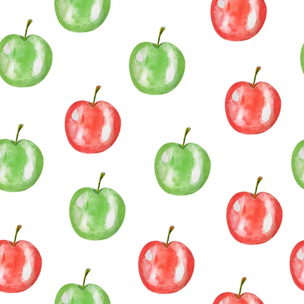 Яблочный Красный Зеленый Акварель Бесшовный Узор Орнамент Бесшовный Акварель Обои — стоковое фото