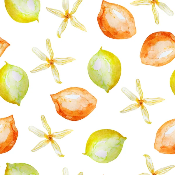 Bahçe limonu ve turuncu suluboya desenler dekorasyon ve çizimler için kusursuz şablon.