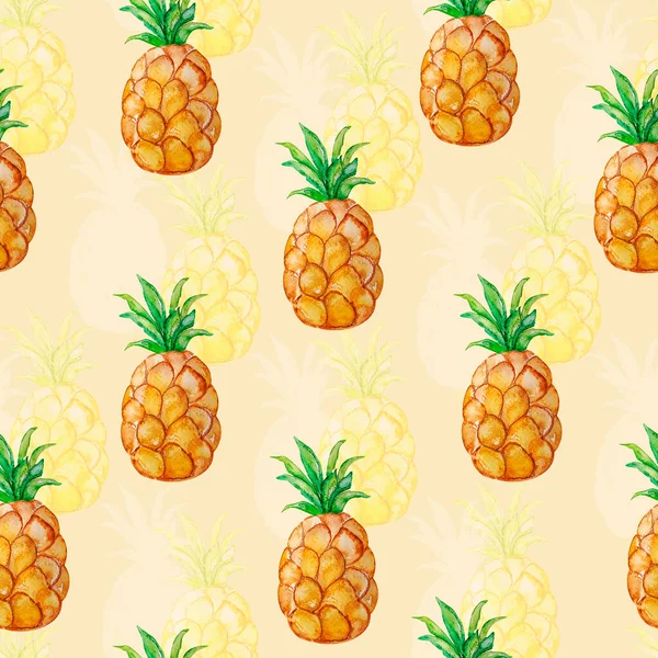 Pineapple Watercolor Seamless Pattern Template Decorating Designs Illustrations — 스톡 사진
