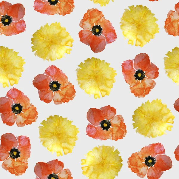 Poppies Dandelions Blooming Watercolor Seamless Pattern Template Decorating Designs Illustrations — Foto de Stock