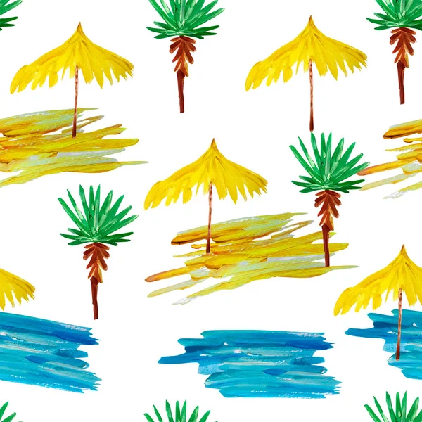 Beach Umbrella Sea Sand Paints Seamless Pattern — 스톡 사진