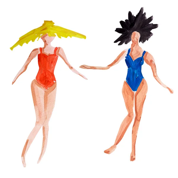 Girls Swimsuits Gouache Watercolor Elements — стоковое фото