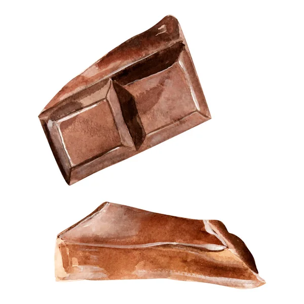 Rodajas Chocolate Chocolate Chocolate Imitación Acuarela — Vector de stock