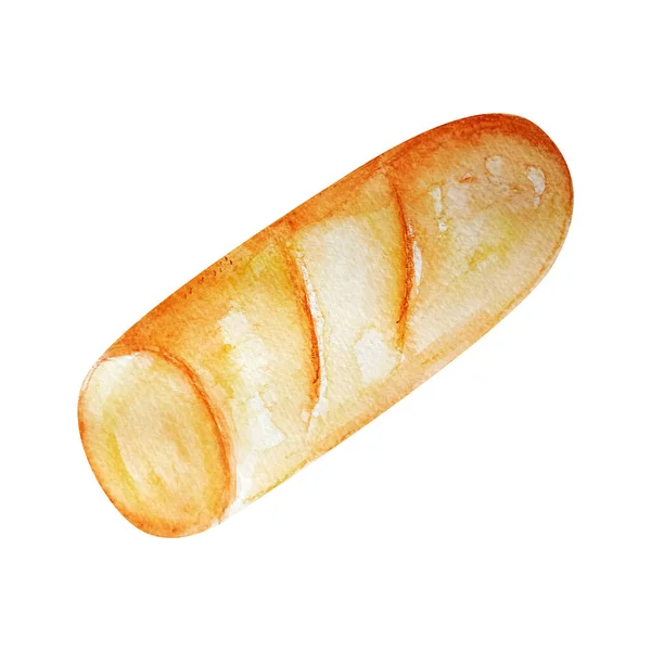 Baguette Teil Backen Aquarell Isoliertes Element Vorlage Zum Dekorieren Von — Stockfoto