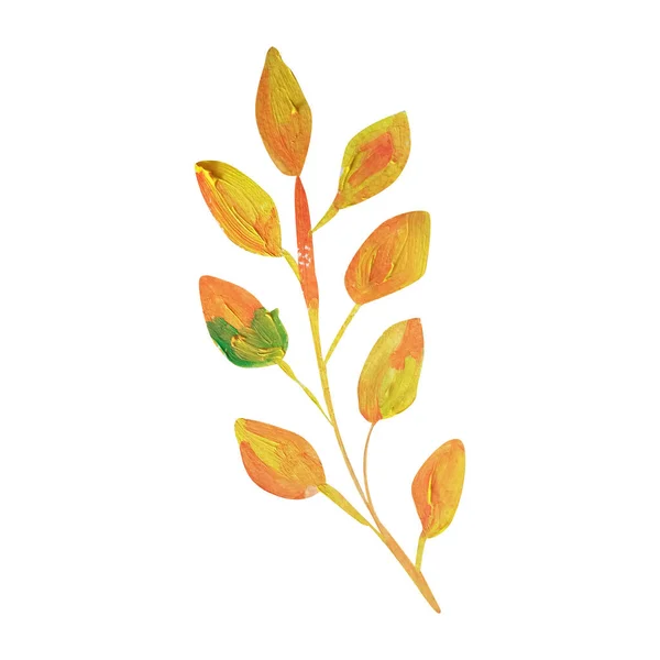 Branch Small Leaves Gouache Watercolor Autumn Single Isolated Element — Photo