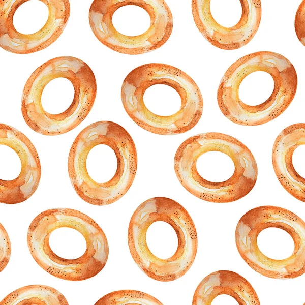 Bagel Baking Watercolor Seamless Pattern Template Decorating Designs Illustrations — 스톡 사진